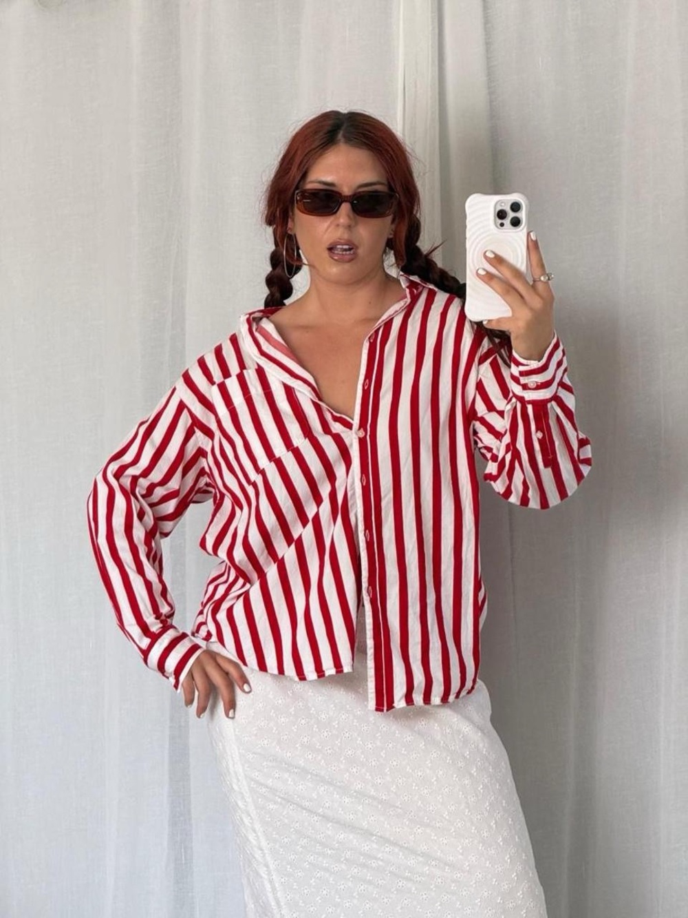 ✦ Red & White Striped Cotton Button Down Shirt ✦